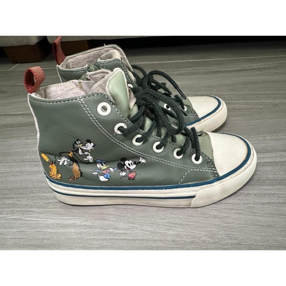 Zara Disney Mickey Mouse High Top Sneakers Kids‎ 31 Green Good Side Zip Graphic